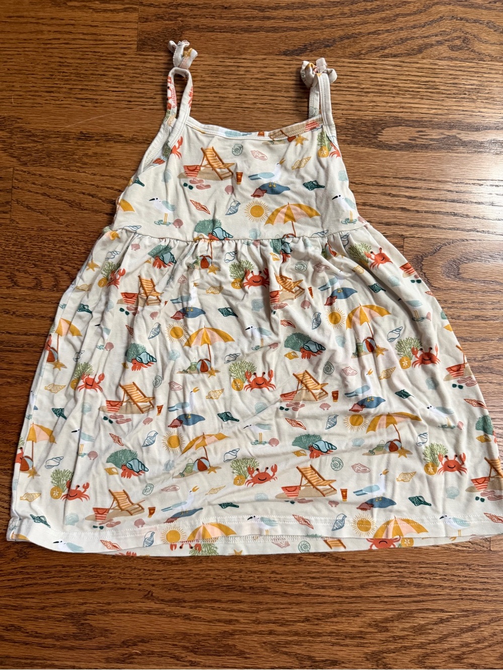 Girls' Cream Beach Print Sundress - Casual Summer Dress